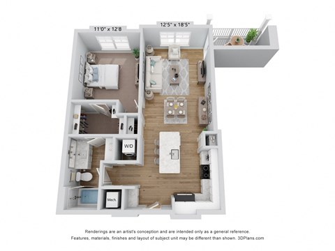 Floor plan for 1 bed, 1 bath, 786 sqft